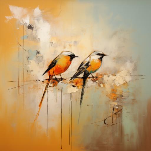 high-end abstract painting that has pastel orange birds, abstract,