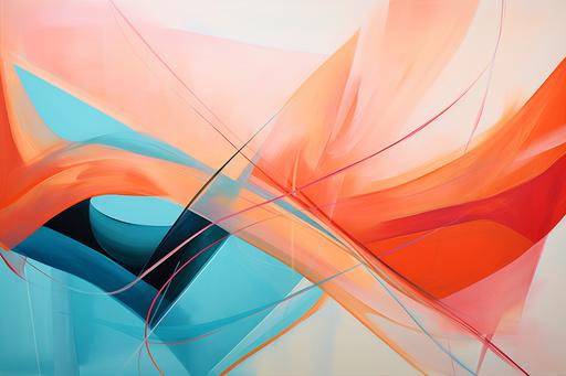 high-end abstract painting that has pastel orange, turquoise::2 chalk painting with rosegold::2 geometric pattern. simple, abstract. Large shapes. Straight lines. Minimalistic. Thick lines --ar 3:2