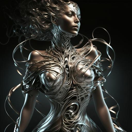 high fashion twisted chrome metal wrapped around an ethereal heavenly body HD magical