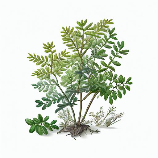 high quality, 8K, high detail, vector, 2D art style, white background, siberian pea shrub plant