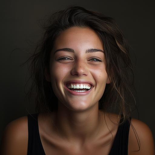 high resolution picture of a beautiful italian women smiling. Front teeth missing from her mouth