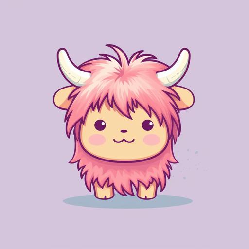 highland cow kawaii cartoon in pastel colors