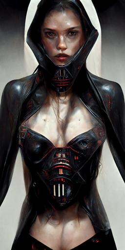 highly detailed, hyper photo realistic [Star wars dark side sith woman with little leather bikini clothing full body]::2 [symmetric face]::1 exposed skin --ar 1:2 --q 1 --s 2000