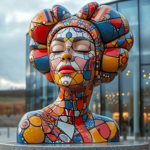 highly stylized, colourful cartoon statue or Queen Elisabeth --v 6.0 --style raw --s 750