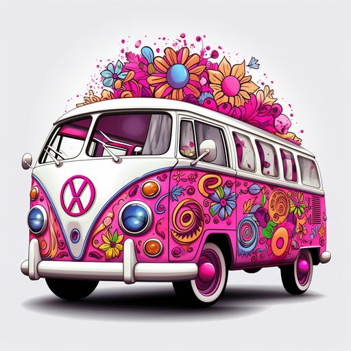 hippie design with hot pink on a white background