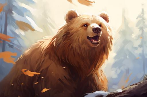 an illustration, pretty brown bear, smiling, --ar 3:2