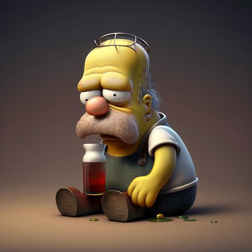 homer simpson alcoholic, sad face, cartoon, 8k