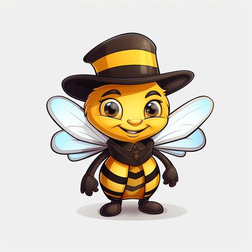 honey bee wearing top hat, Pixar style, cartoon, sticker, white background