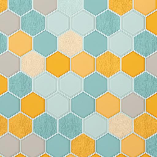 honeycomb style mosaic wallpaper in color, mango yellow, pale blue