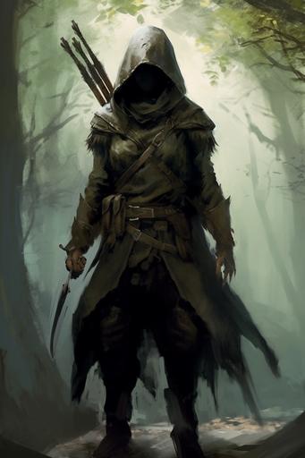 hooded hunter with bow, fantasy, in the style of pathfinder art --v 5.1 --ar 2:3