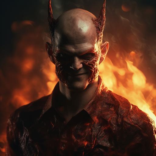 horror dark ritual devil evil priest man muscular  background hell fire devil blurry