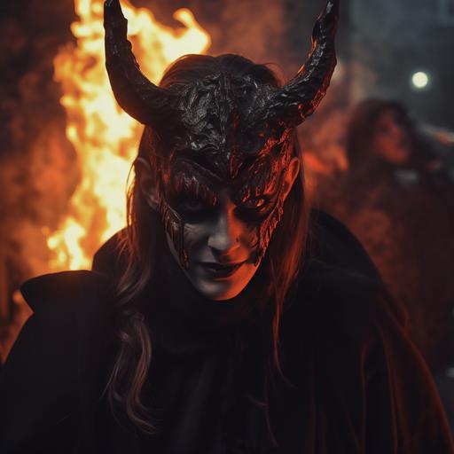 horror dark ritual devil evil priest woman  background hell fire devil blurry