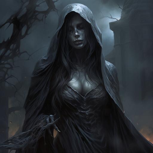 horror, darkness, scary woman, cemetery, grim reaper, realistic