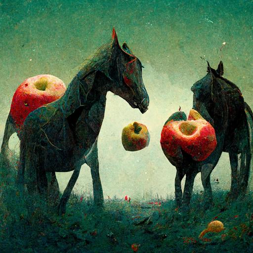 horses eating apples