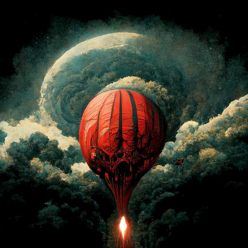hot air ballloon in space, a red surreal dragon, black spaceship, high quality -- q 2