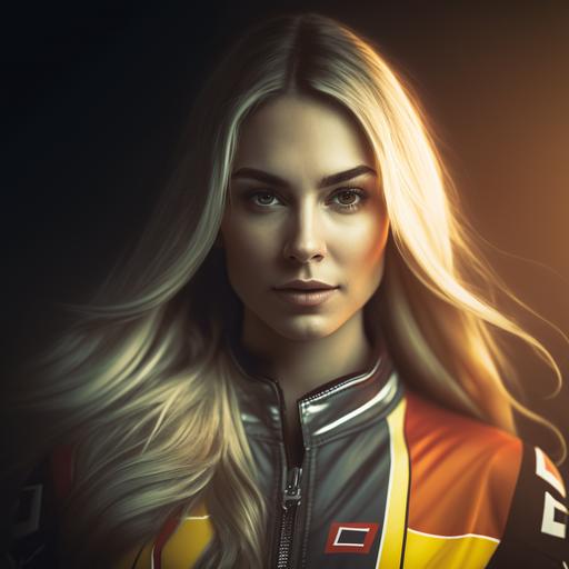 hot blonde Caucasian woman model posing, round face, racing theme, racing clothes, f1 style, medium shot taken with Canon R5, cinematic lighting, 4k - - q 5 --v 4