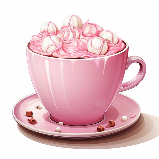 hot chocolate in pink cup, vector illustration, white background for removing background --no text watermark font watermark --s 250 --style raw