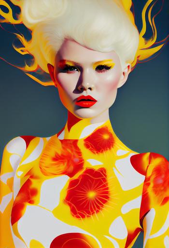 hot high fashion Retro girl model, made of kintsugi texture, abstract flamboyant modern kintsugi hair, albino, kintsugi colors, art by Yoh Nagao and Erik Madigan Heck and Alan Aldridge and Tony Diterlizzi and Jean Leon Gerome and Wojciech Siudmak, curvaceous skinny, hot epic expression, cute, coquette, big chest, shot photography by Wes Anderson and Suma Jane Dark, symmetric face, hot pose, no background, highly detailed face, fashion photography, award winning photo , shot on Canon DSLR, f/2.8, Medium shot --ar 2:3 --upbeta --q 2 --v 4