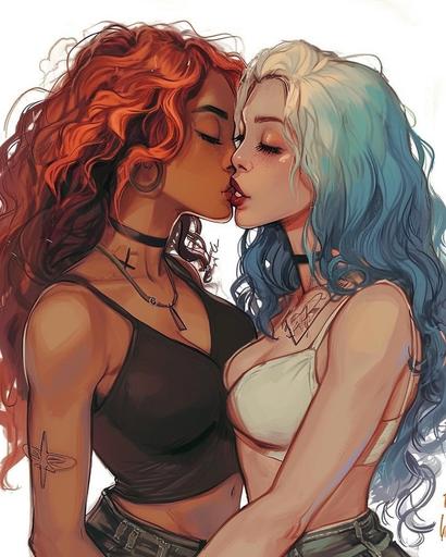 hot vs cold chubby muscular mixed race sapphic love red hair and blue hair --ar 8:10 --v 6.0