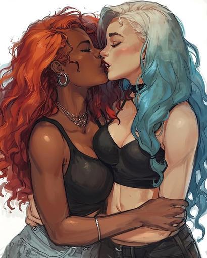 hot vs cold chubby muscular mixed race sapphic love red hair and blue hair --ar 8:10 --v 6.0