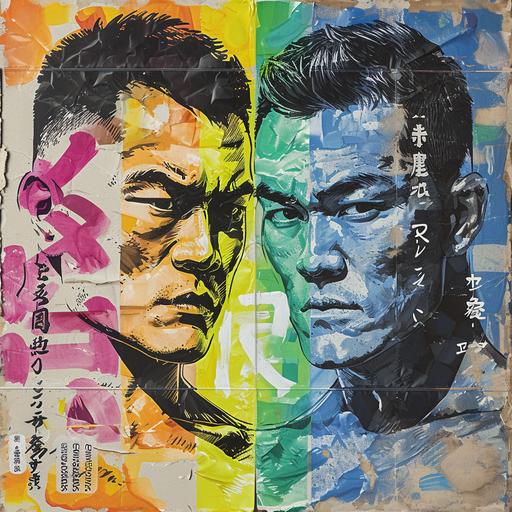 hot vs cold gay Japanese muscular superhero Collage, jimmy turrell style, risograph printed portraiture on artist’s paper --c 12 --v 6.0