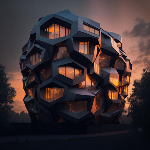 housing project, Stockholm, Cosmic constructions, Futuristic, parametric, Agate, wood, octane render 4k, dusk lighting --v 4