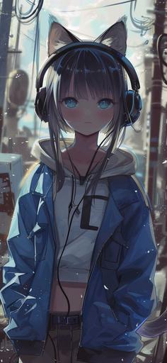 hq fbr anime wallpaper of blue and white earl cat with symphonic headphones, in the style of 2d game art, marine painter, schoolgirl lifestyle, hd mod, realistic portrayal, androgynous, use of bright colors:: hd wallpaper cat anime symphonic style kawaii, in the style of marine painter, uniformly staged images, navy and azure, kitsch and camp charm, portrait, gamercore, pont-aven school:: anime enby child in symphonic headphones, ears by kobayashiya, in the style of navy and azure, 2d game art, handsome, hd mod, pont-aven school, naive charm, marine painter:: an anime enby child in symphonic headphones standing with another girl, in the style of nautical charm, 2d game art, 32k uhd, studyblr, close-up, cute and colorful, handsome --ar 59:128 --v 6.0 --style raw