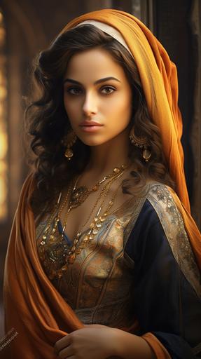http:// a beautiful arabic lady, looks like Sofia Essaïdi, smile nicely, full body, elegant, --ar 9:16 --v 5.2