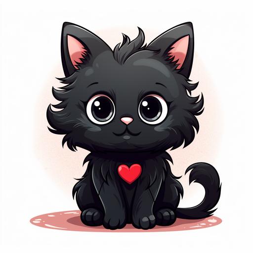 http:// clipart of cute black fluffy cartoon cat with hearts around it
