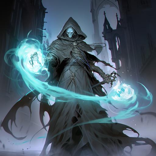 https:// Eldershadow Lich A spectral sorcerer who can manipulate time freezing their foes in moments of despair, Multiple light sources, dynamic pose, dynamic view, fantasy, shadow, magic, gradient colors, high key, dungeon and dragons style, magic the gathering style, Magali Villeneuve --niji 5