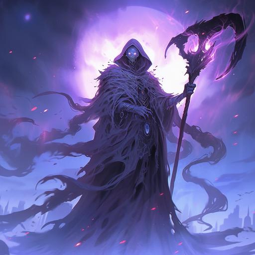 https:// Eldershadow Lich A spectral sorcerer who can manipulate time freezing their foes in moments of despair, Multiple light sources, dynamic pose, dynamic view, fantasy, shadow, magic, gradient colors, high key, dungeon and dragons style, magic the gathering style, Magali Villeneuve --niji 5