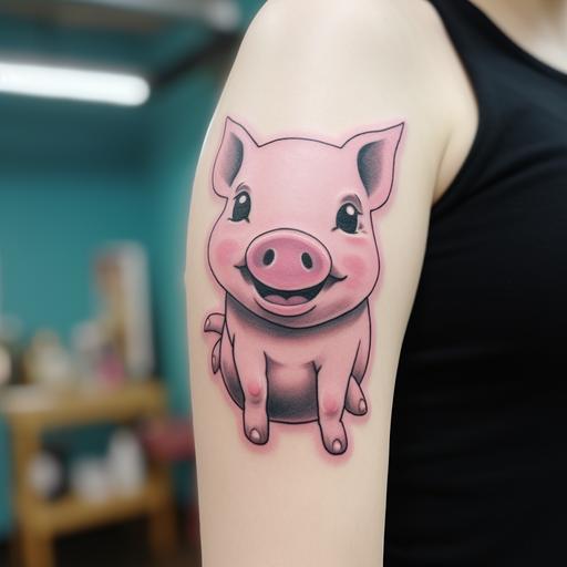 https:// cartoon style simple pig snout tattoo