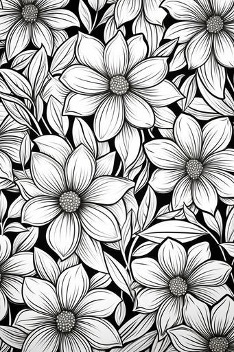 https:// coloring book page, simple doodle flowers --ar 2:3