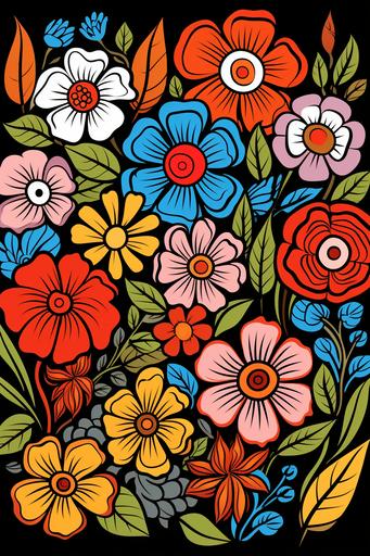 https:// coloring book page, simple doodle many flowers --ar 2:3