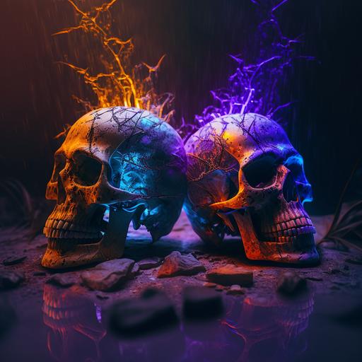 https:// skulls made of lightning bolts in the pouring rain Cinematic , Photography Photoshoot, Depth of Field, DOF, White Balance, 32k, Super-Resolution, Megapixel, Pro Photo RGB ,Massive, Half rear Lighting, Backlight, Incandescent, Optical Fiber, Moody Lighting, Cinematic Lighting, Studio Lighting, Soft Lighting, Volumetric, Conte-Jour, Beautiful Lighting, Accent Lighting, Global Illumination, Screen Space Global Illumination, Ray Tracing Global Illumination, Optics, Scattering, Glowing, Shadows, Rough, Shimmering