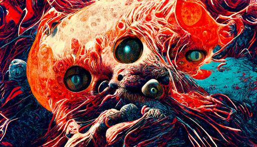 ”Blood Moon shadowverse Garfield SCP Mascot” by Beeple Junji Ito, hyper detailed colored manga comic book page hd ambrotintype scan --w 448