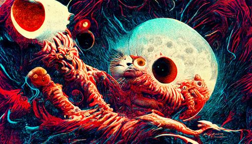 ”Blood Moon shadowverse Garfield SCP Mascot” by Beeple Junji Ito, hyper detailed colored manga comic book page hd ambrotintype scan --w 448