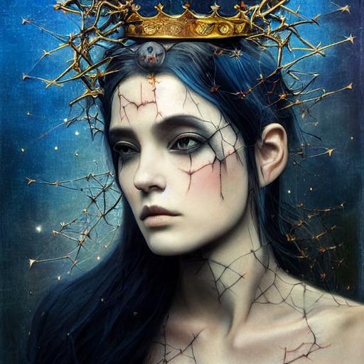 > < < FEMALE, TATTOO OF A CROSS WITH CROWN OF THORNS,COSMIC ENVIRONMENT by Karol Bak,FULL SHOT  --testp --upbeta