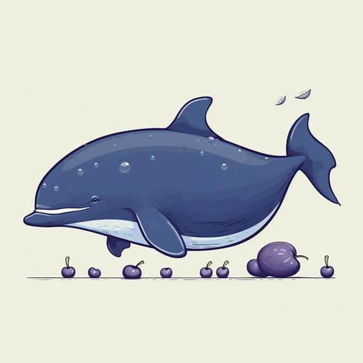 huge whale, small elephant and 3 blueberries cartoon, minimalism