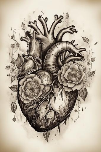 human heart tattoo, tattoo sketch, white background --ar 2:3 --v 5 --s 750