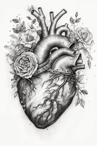 human heart tattoo, tattoo sketch, white background --ar 2:3 --v 5 --s 750