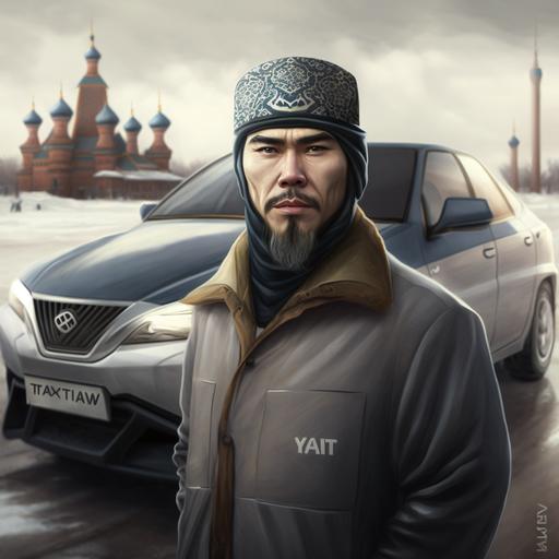 human portrait, car tayota camry became an Kazakhstan man