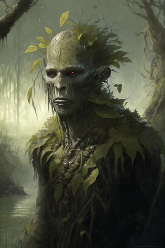 humanoid hybrid in swamp forest, spanish moss, by Sabbas Apterus --ar 2:3 --chaos 25