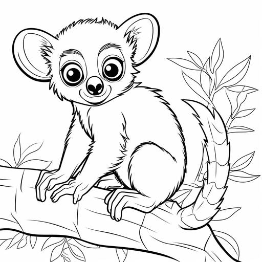 coloring pages for kids,Cartoon style, lemur, thick line, low detail, no shading — ar9:11