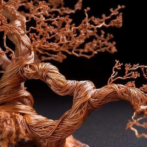 hundreds of oak branches wrapped in spiral copper wire