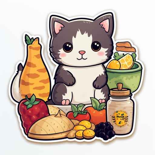 hungry cat with foods sticker