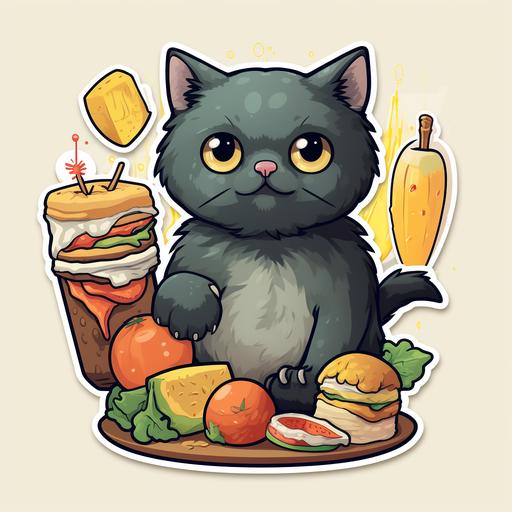 hungry cat with foods sticker