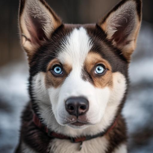 husky bulldog mixed dog brown and white more husky in the face more brown in forehead make the eyes hazel