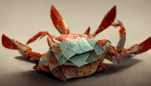 hyper-detailed Origami crab, Chiyogami washi paper, ray tracing, unreal engine, octane render --ar 16:9