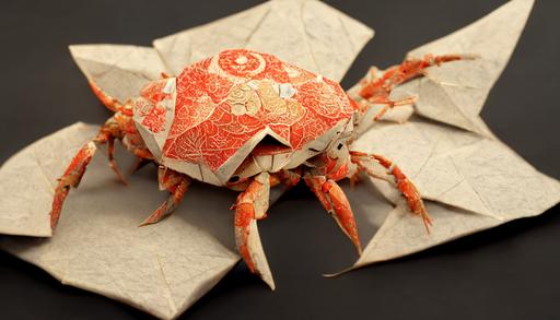 hyper-detailed Origami crab, Chiyogamiwashi paper with wave print, ray tracing, unreal engine, octane render --ar 16:9